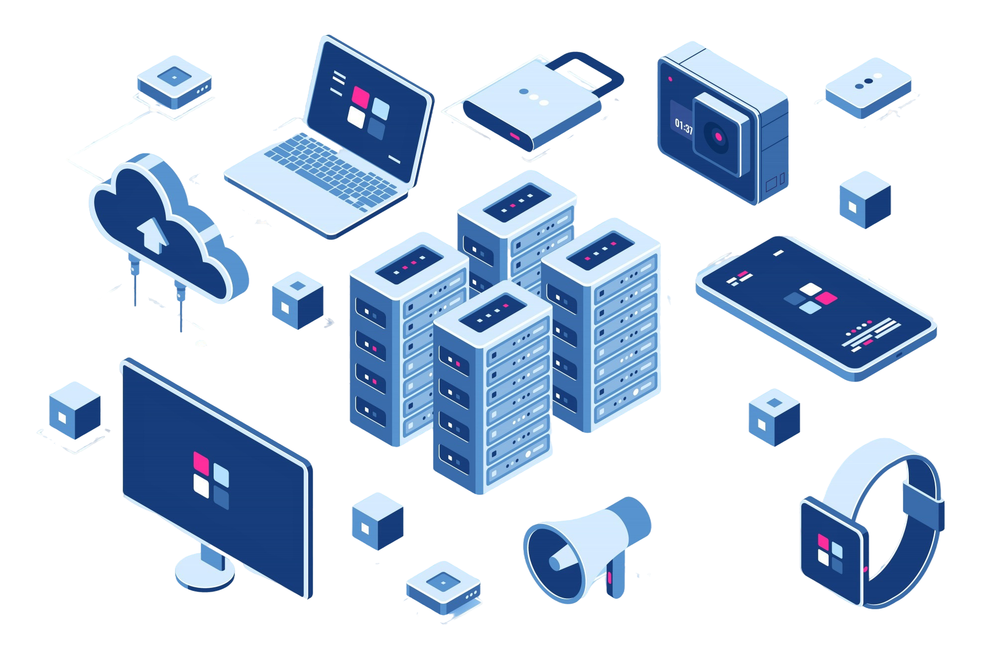 Isometric hosting infrastructure illustration